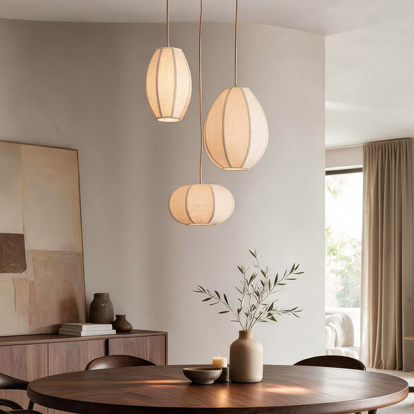Hanglamp Jelina met 3 linnen kappen - taupe