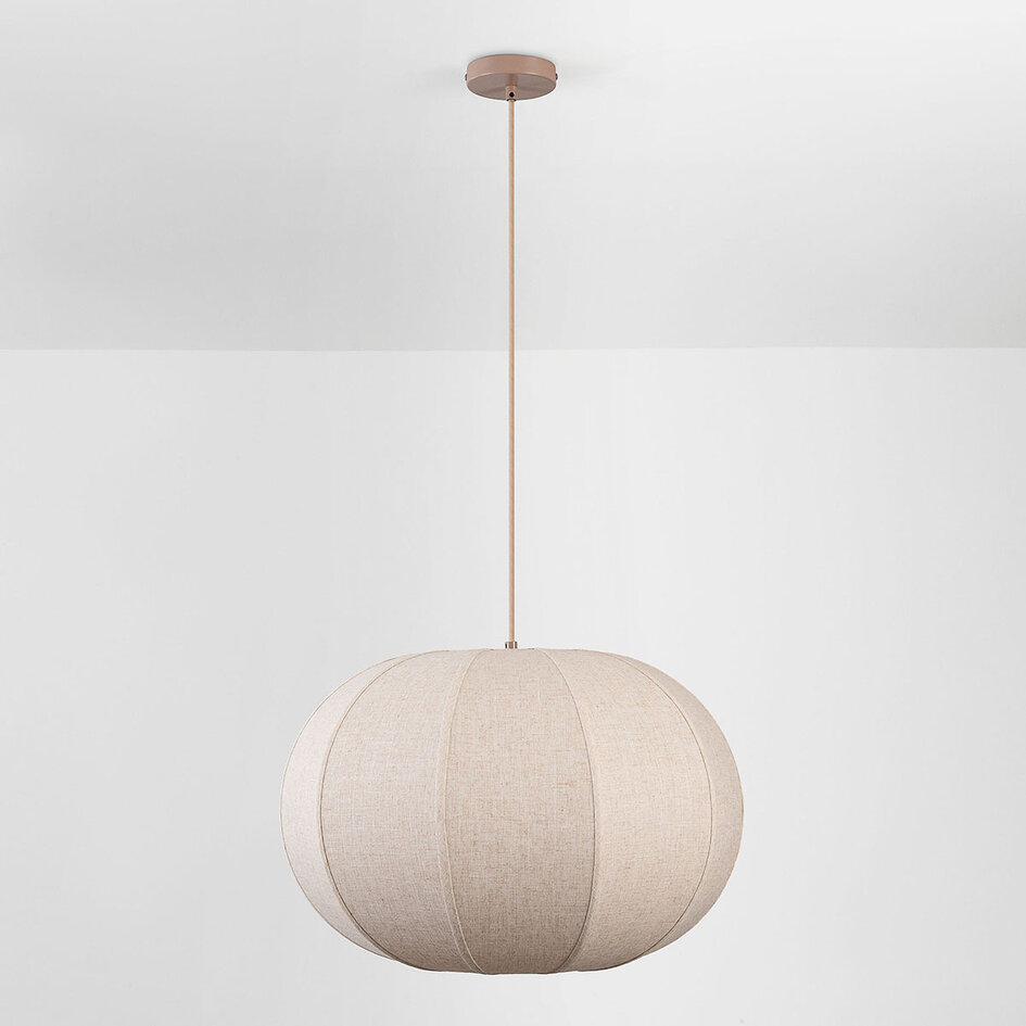 Hanglamp Stefia met grote beige linnen kap - taupe
