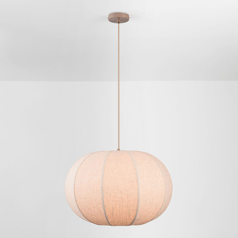 Hanglamp Stefia met grote beige linnen kap - taupe