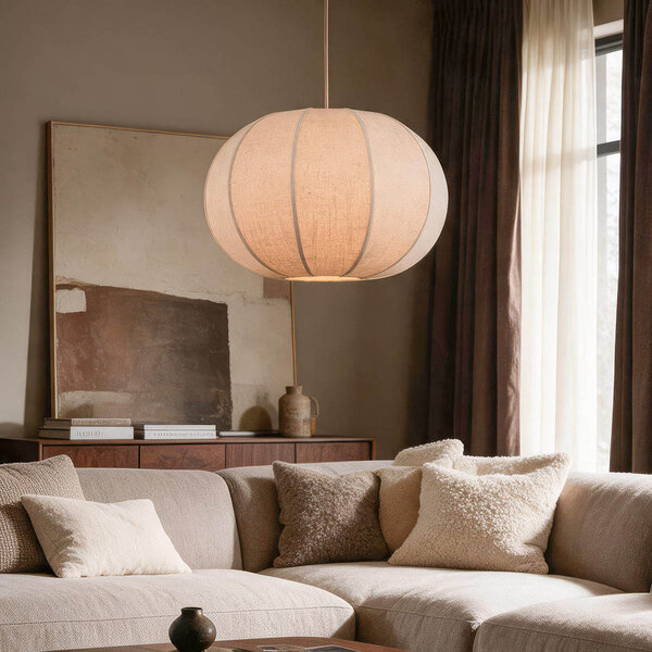 Hanglamp Stefia met grote beige linnen kap - taupe