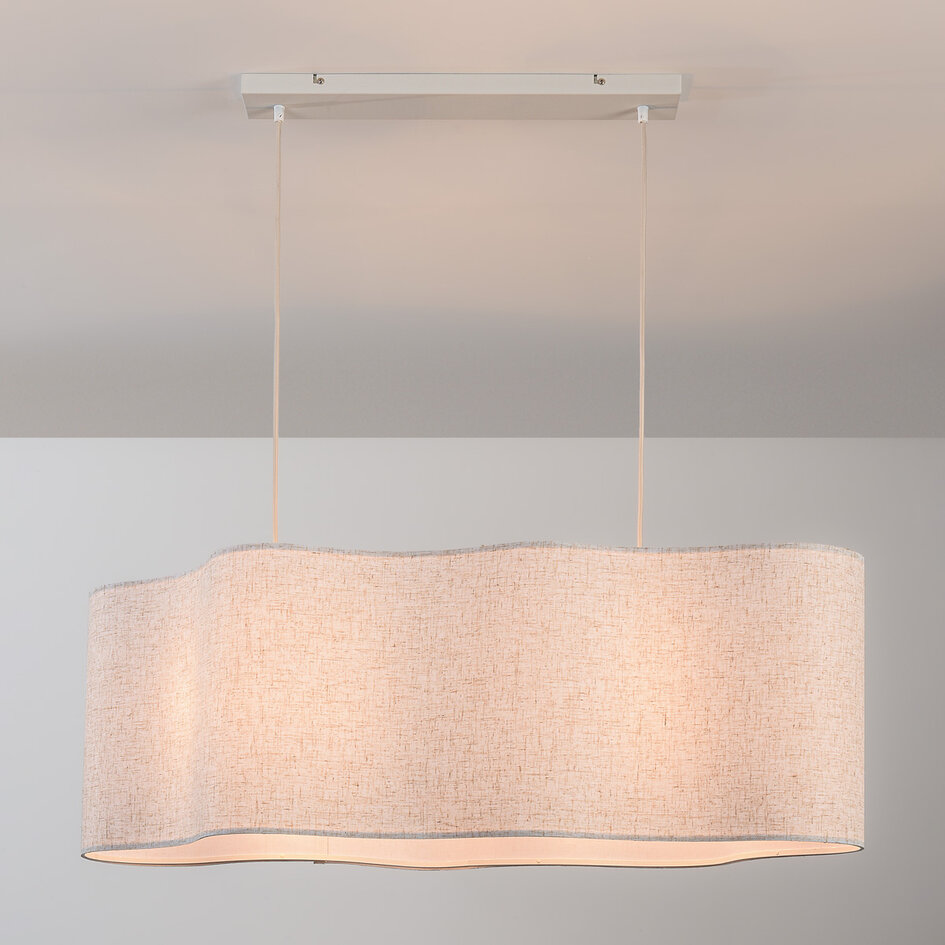 2-lichts hanglamp Hirom - beige met linnen kap