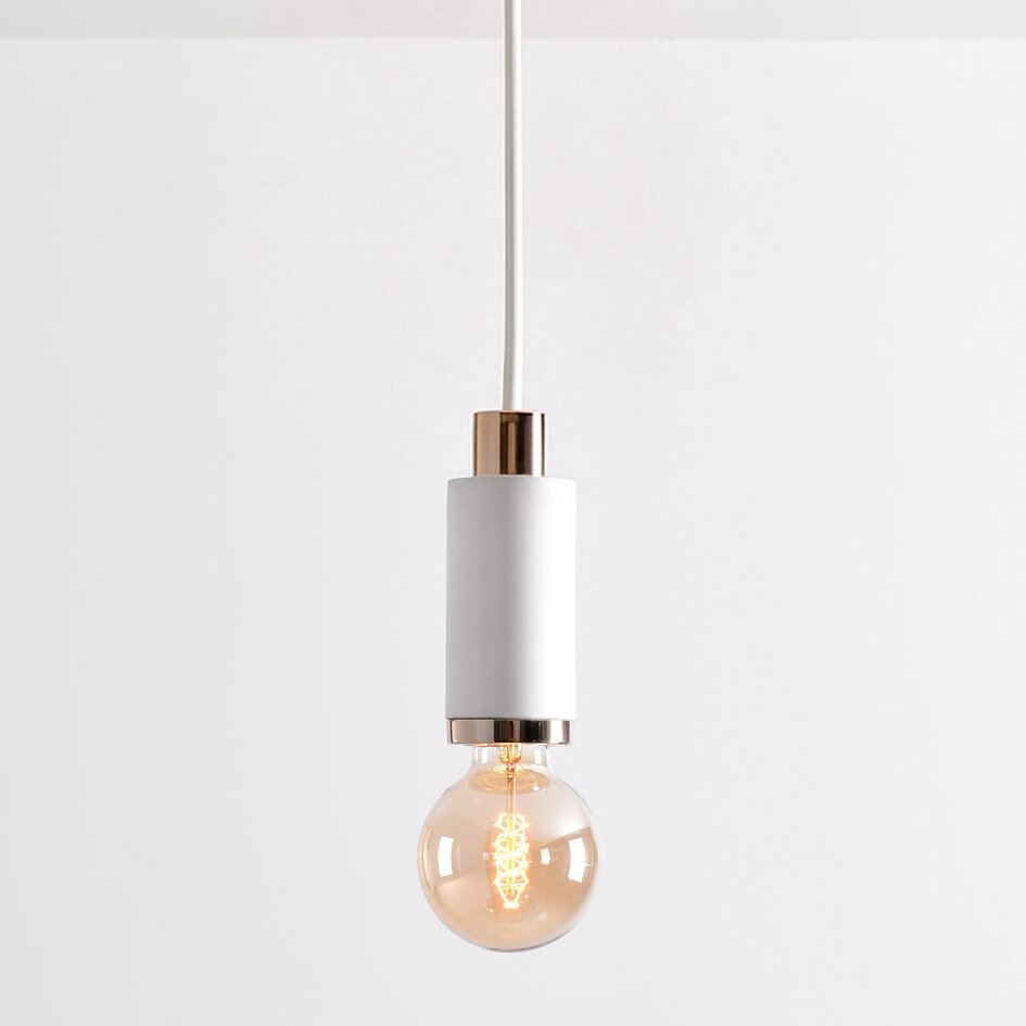 Design hanglamp Vienna - wit beton met rosé gouden decoratie