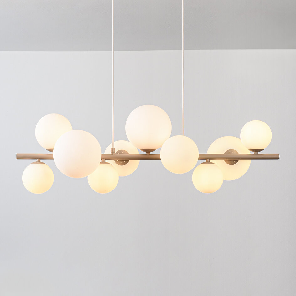 10-lichts hanglamp Deka - beige met melkwit glas