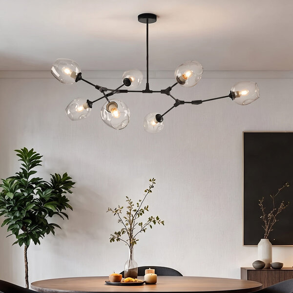 7-lichts hanglamp Philip - transparant glas en zwart