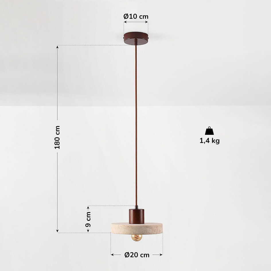 Japandi  hanglamp Flory met travertin (natuursteen) en hout