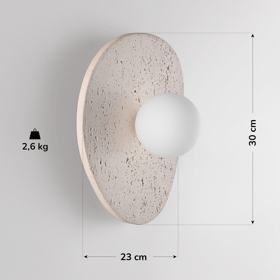 Wandlamp Lucio - travertin (natuursteen) met glazen bol