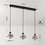 3-lichts hanglamp Vara - travertin (natuursteen), hout en melkwit glas
