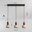 Japandi hanglamp Muro - drie travertin (natuursteen) kappen met houtaccenten