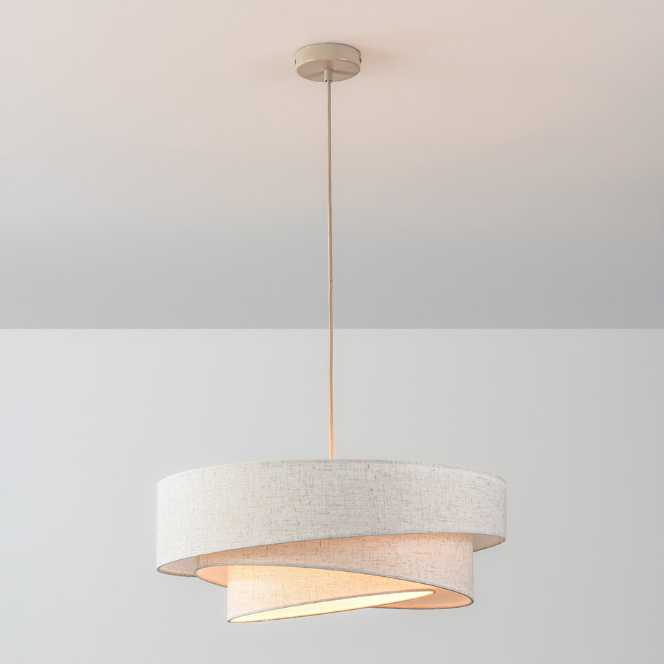 3-lichts hanglamp Nerai - beige met gelaagde linnen kappen