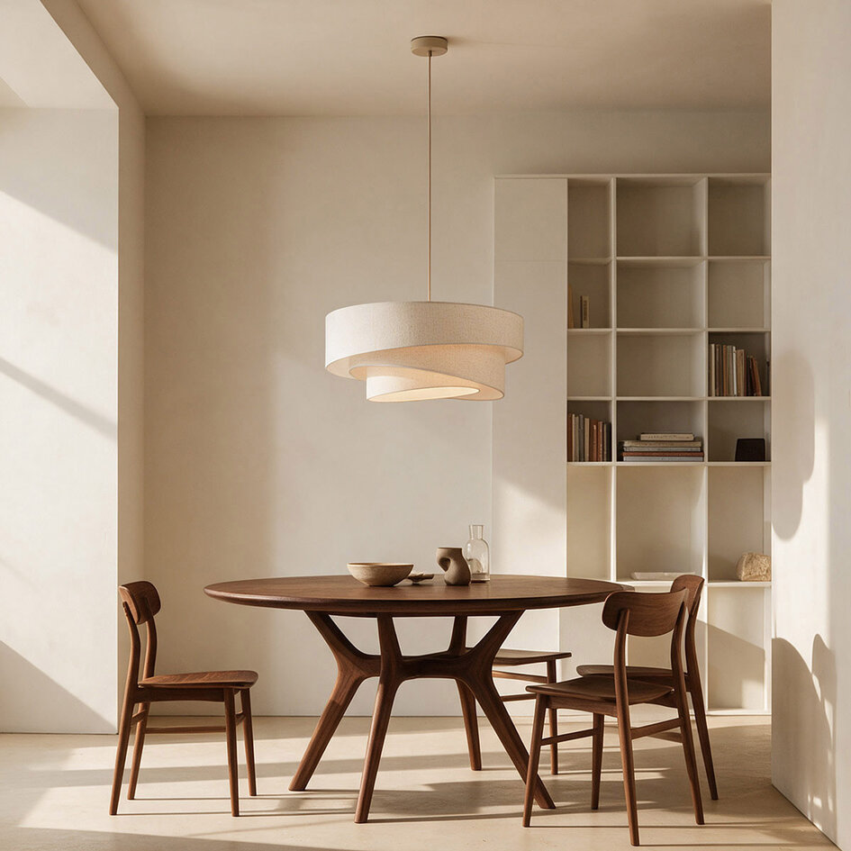 3-lichts hanglamp Nerai - beige met gelaagde linnen kappen