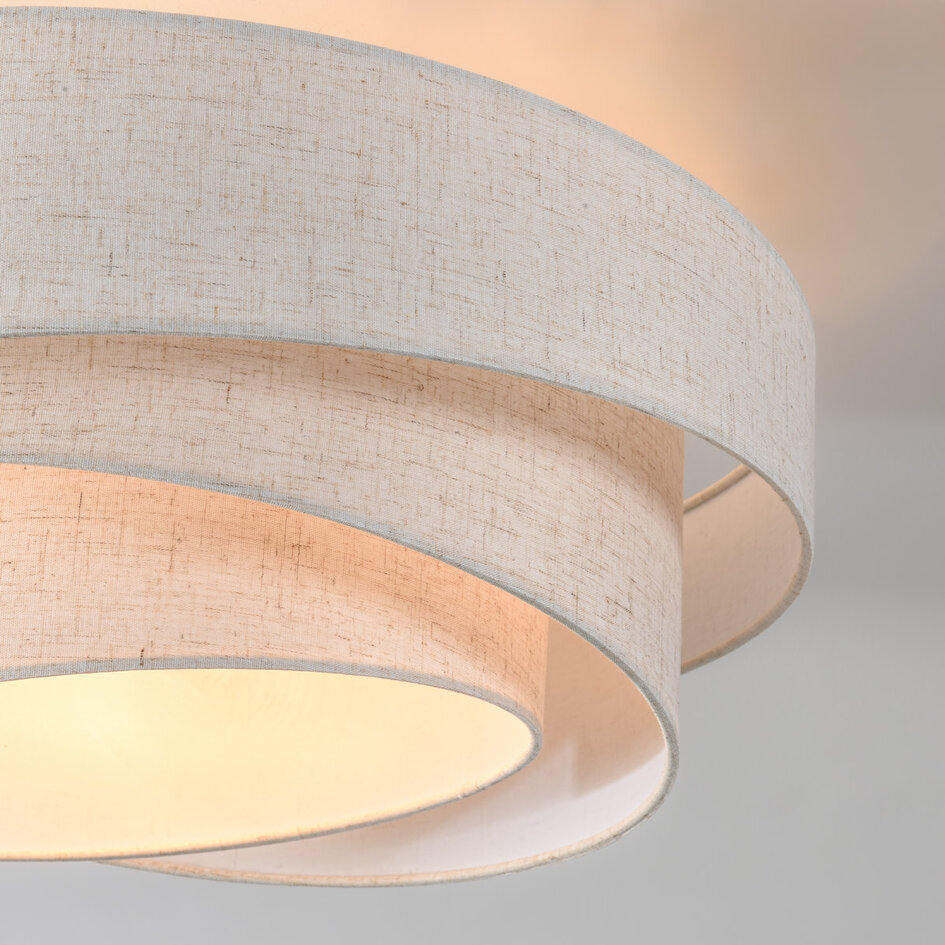 3-lichts plafondlamp Neroi - beige met gelaagde linnen kappen