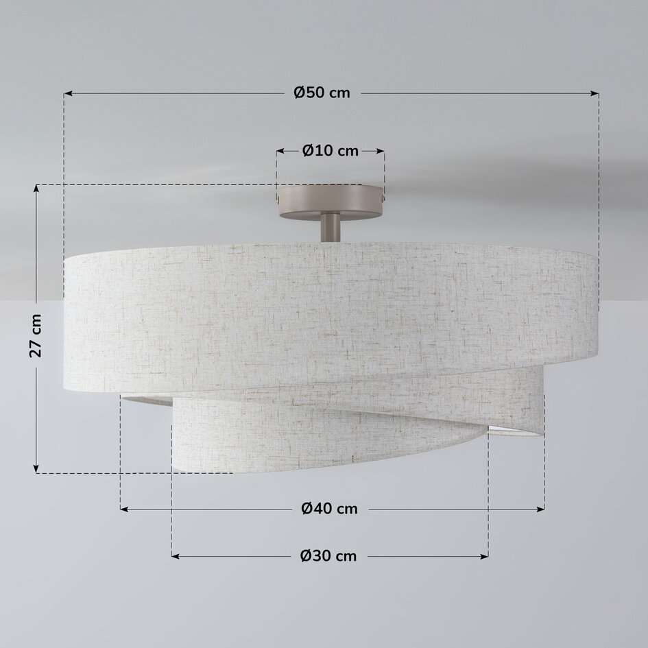 Plafondlamp Neroi met 3 gelaagde linnen kappen - beige