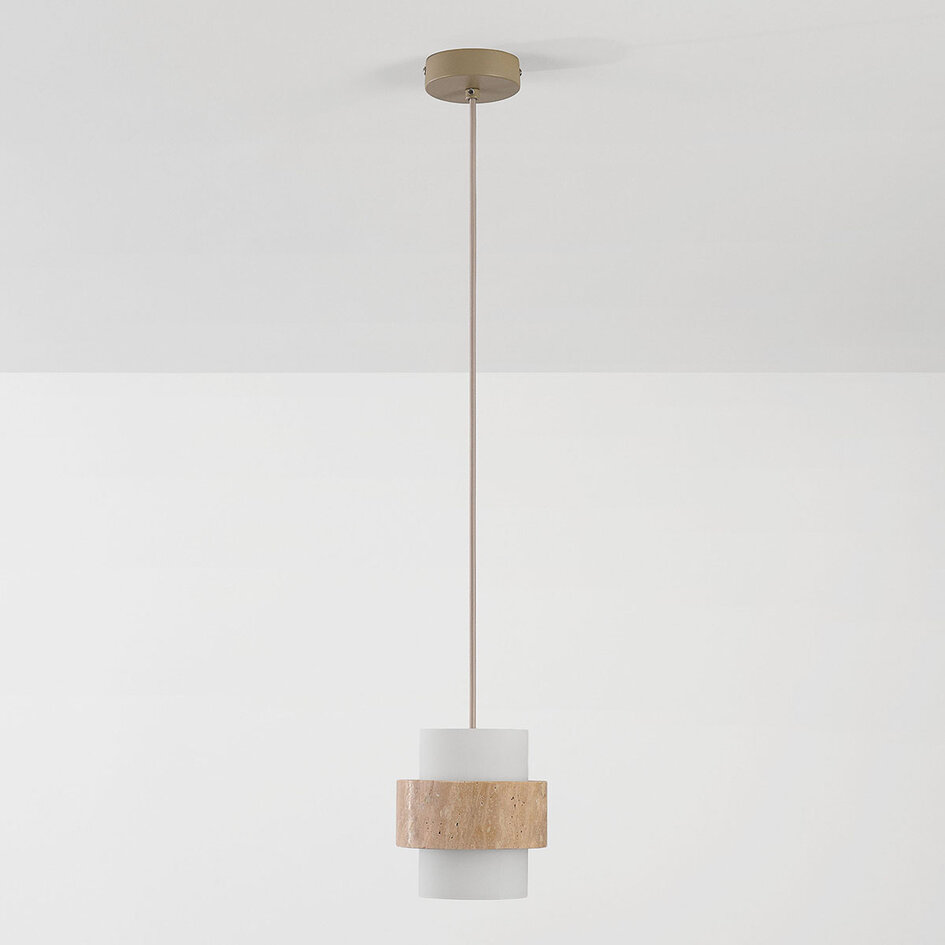 Hanglamp Yuki met travertin en melkwit glas - beige