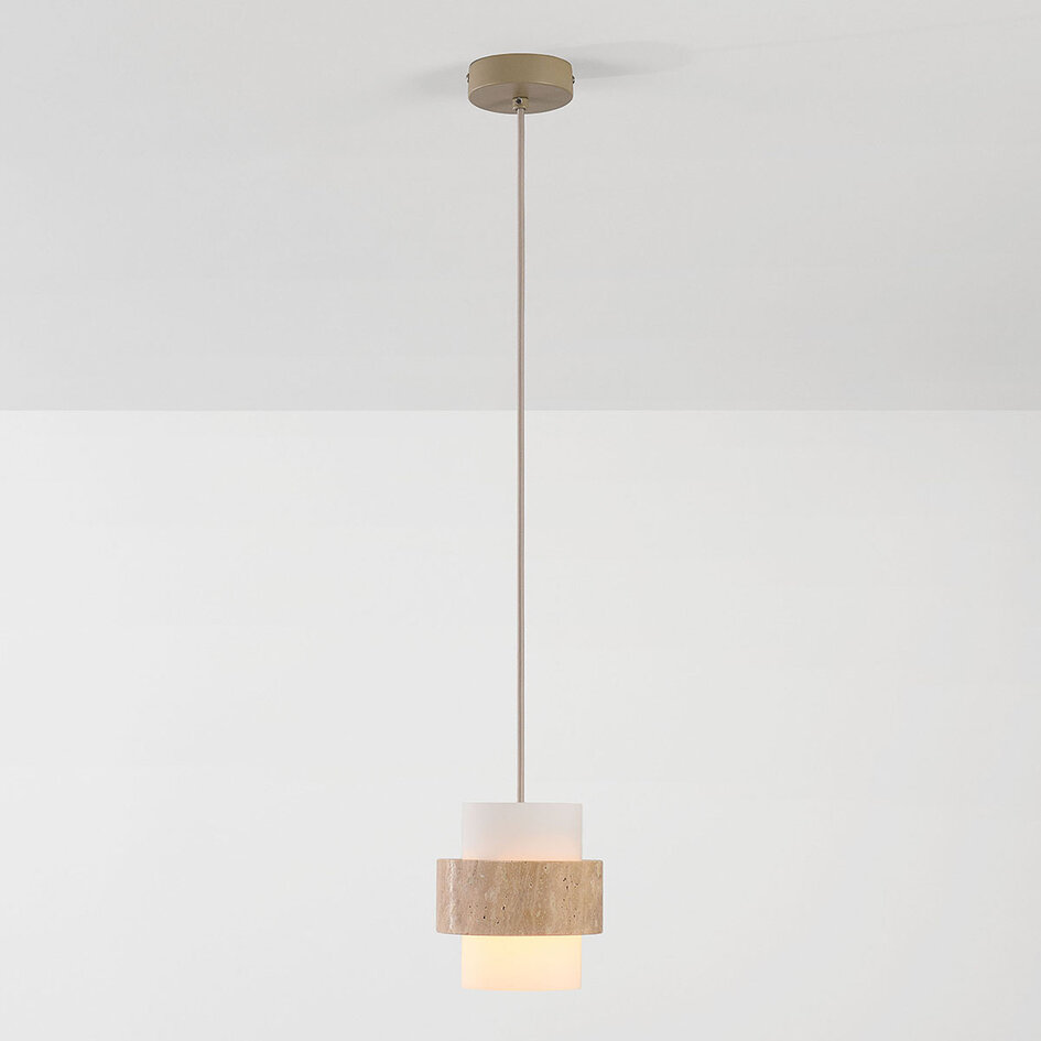 Hanglamp Yuki met travertin en melkwit glas - beige