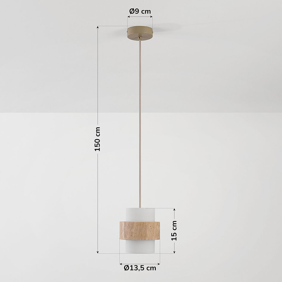 Hanglamp Yuki met travertin en melkwit glas - beige
