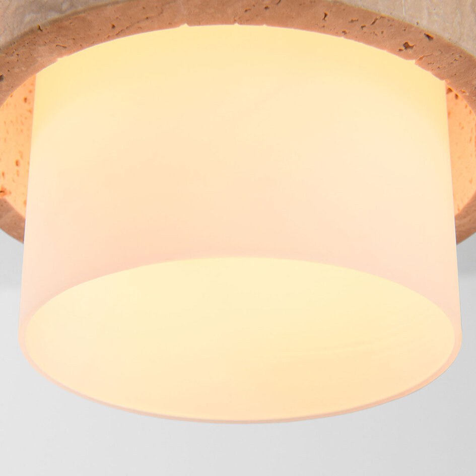 Hanglamp Sani met 3 kappen van travertin en melkwit glas - beige