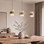 Hanglamp Flari met 3 kappen van travertin en melkwit glas - beige