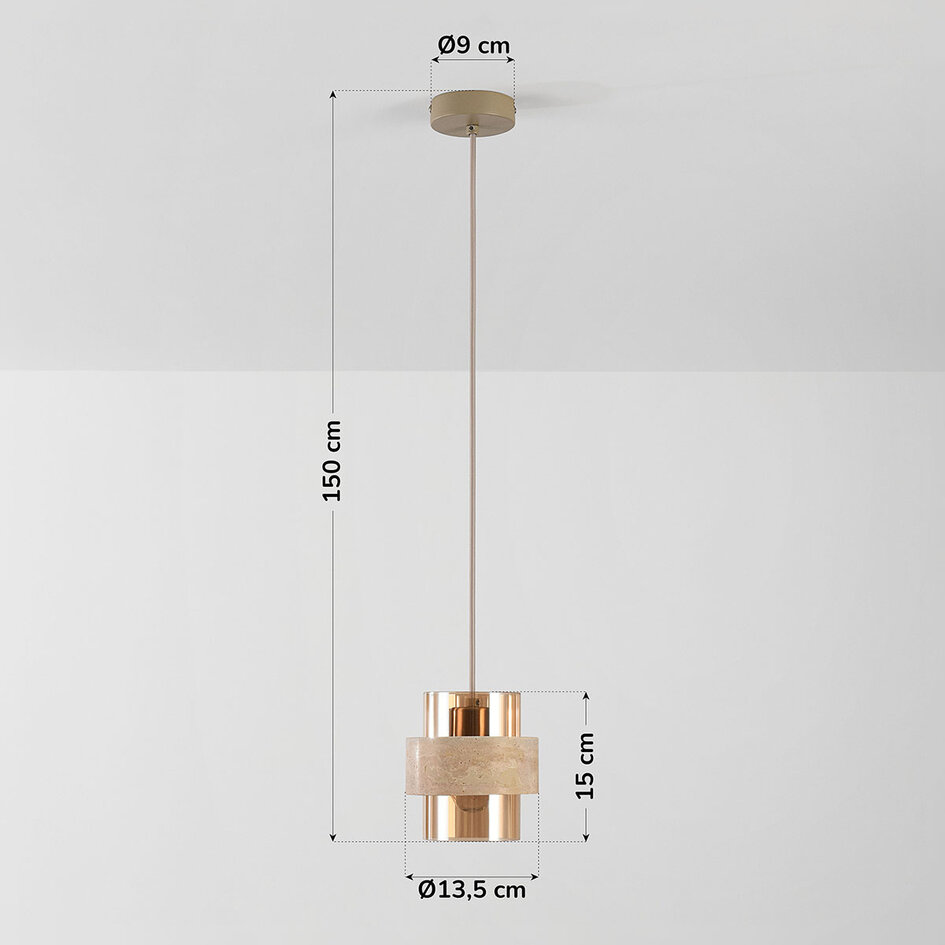 Hanglamp Yuki met travertin en amber glas - beige
