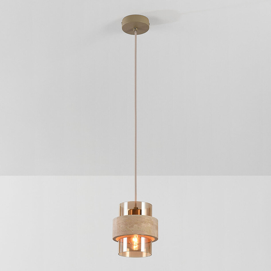 Hanglamp Yuki met travertin en amber glas - beige