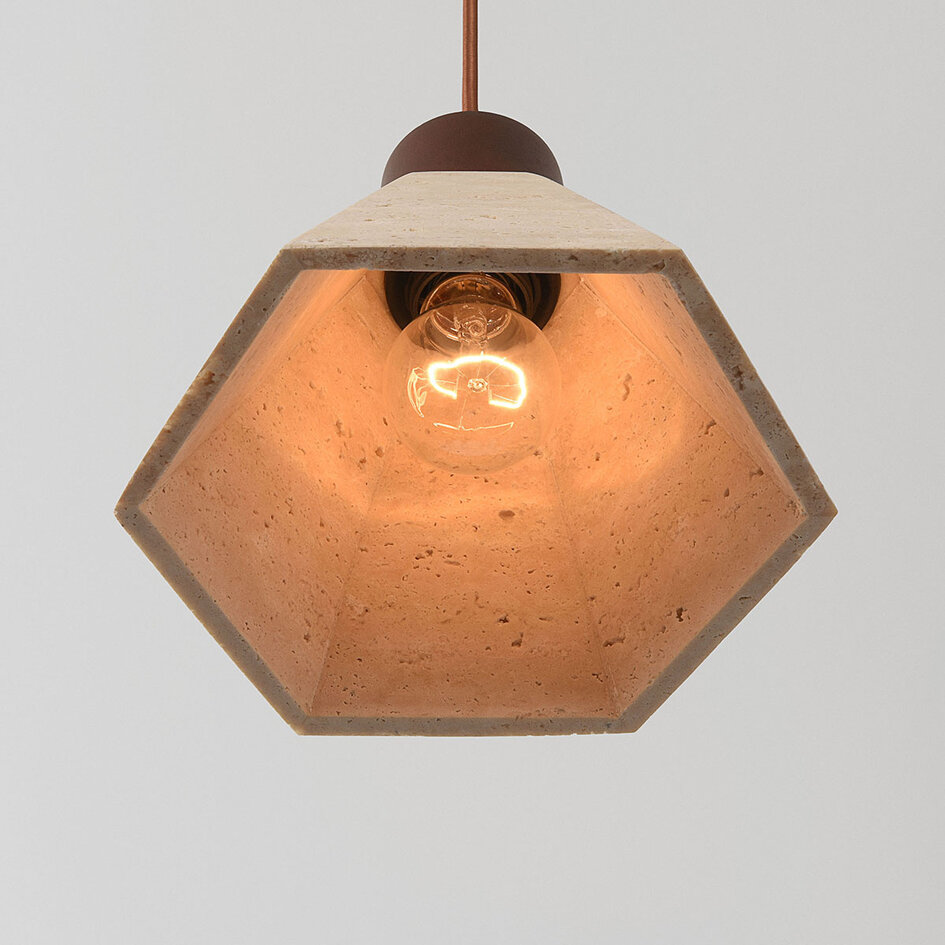 Hanglamp Petra van travertin en hout - bruin