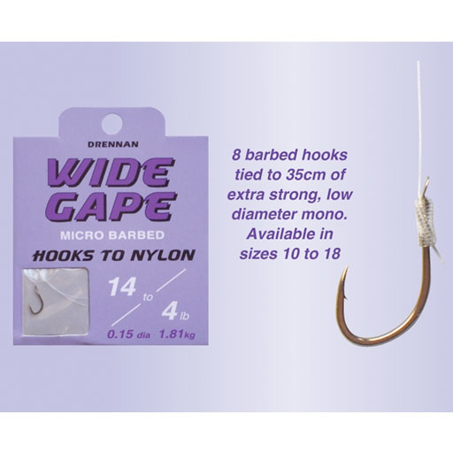 Drennan Drennan Wide Gape Micro Barbed Hooks to Nylon