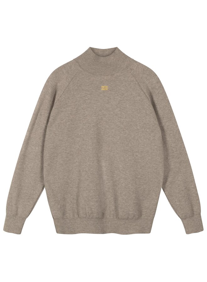 Trui knitted high neck sweater light grey melee