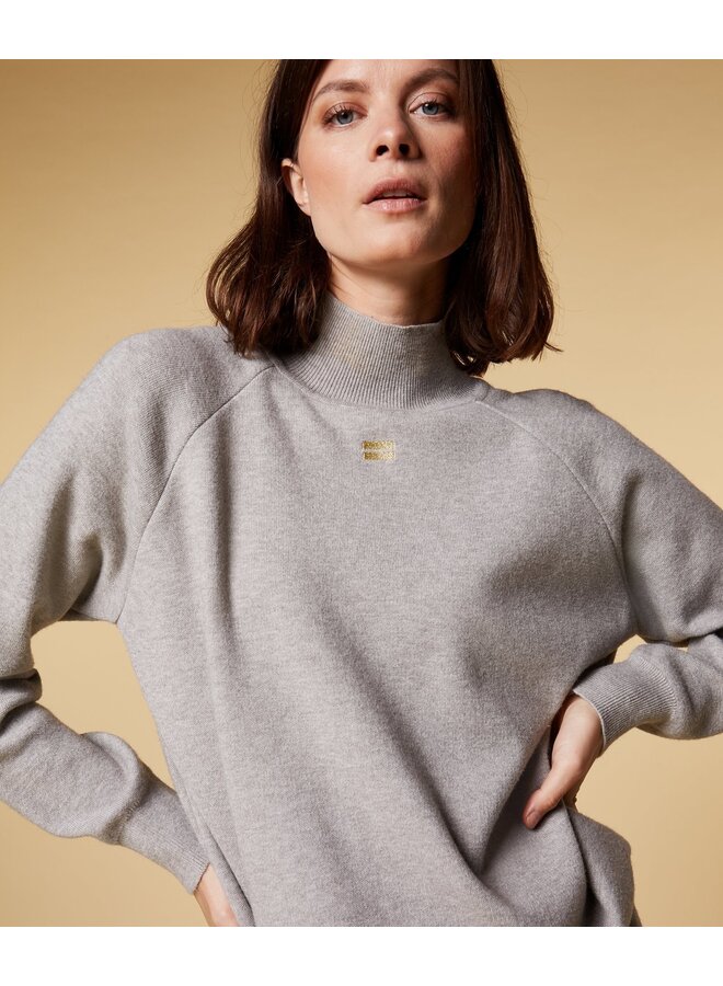 Trui knitted high neck sweater light grey melee