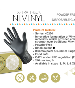 X-TRA Thick NiVinyl gloves Powder Free Black Large