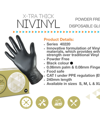 X-TRA Thick NiVinyl gloves Powder Free Black Large