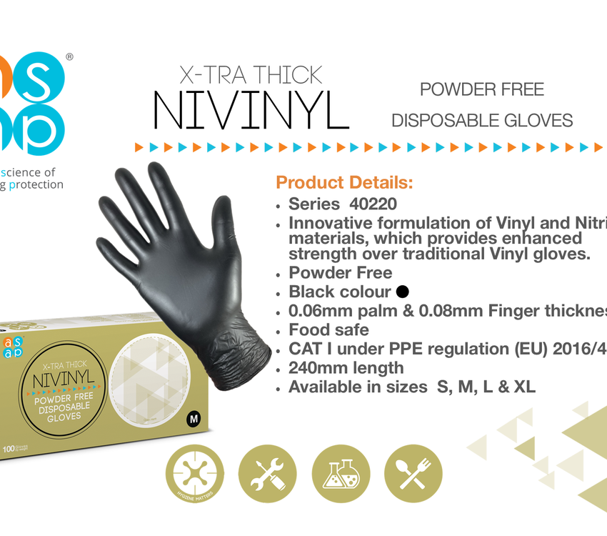 X-TRA Thick NiVinyl gloves Powder Free Black Large