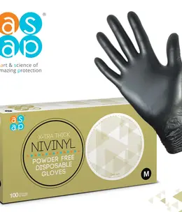 X-TRA Thick NiVinyl gloves Powder Free Black Medium 10 x100packs