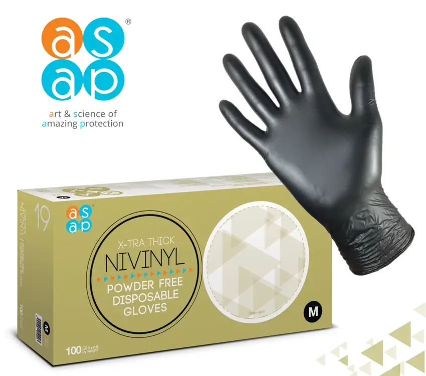 X-TRA Thick NiVinyl gloves Powder Free Black Medium 10 x100packs