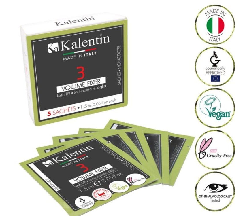 Kalentin VEGAN Lash Lift Volume Fixer 3 Single-Dose-Sachet 1.5ml - Pack of 5