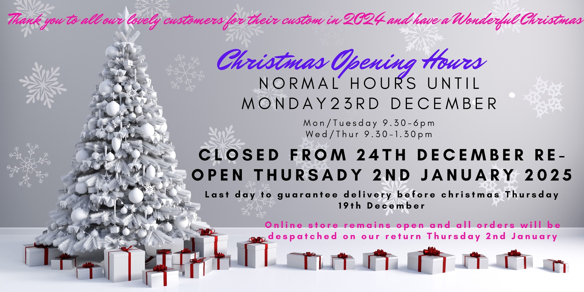 Christmas Opening Hours 2024