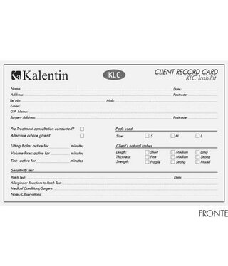 Kalentin KLC Lash Lifg Client Record Cards 10pcs