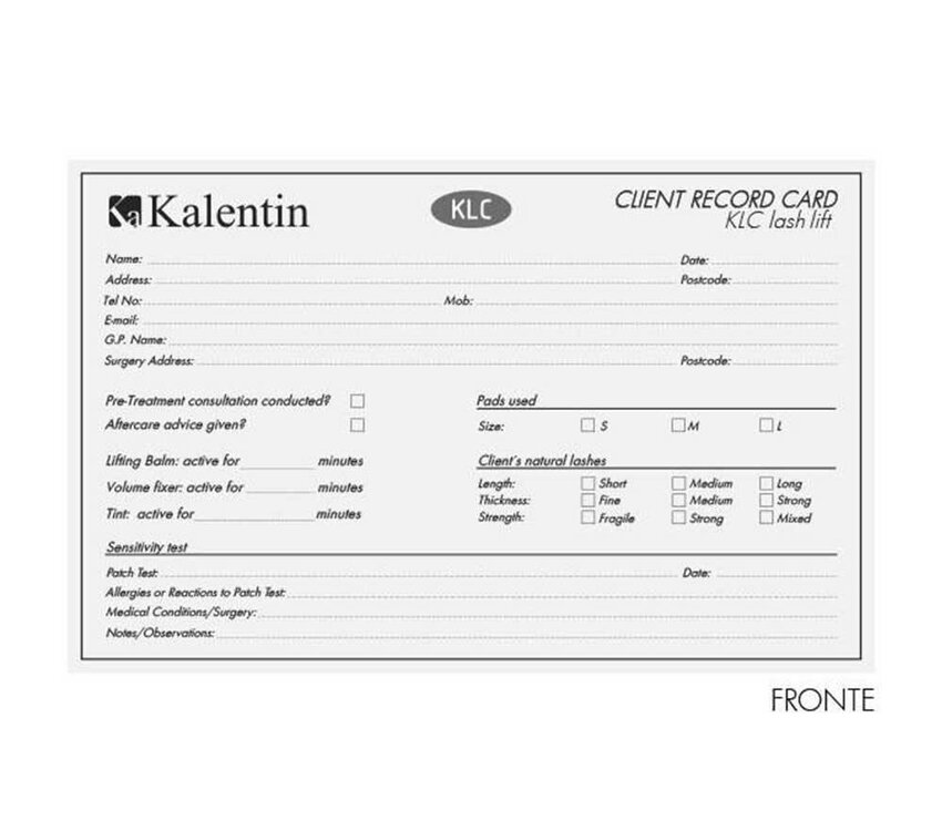 Kalentin KLC Lash Lift Client Record Cards 10pcs