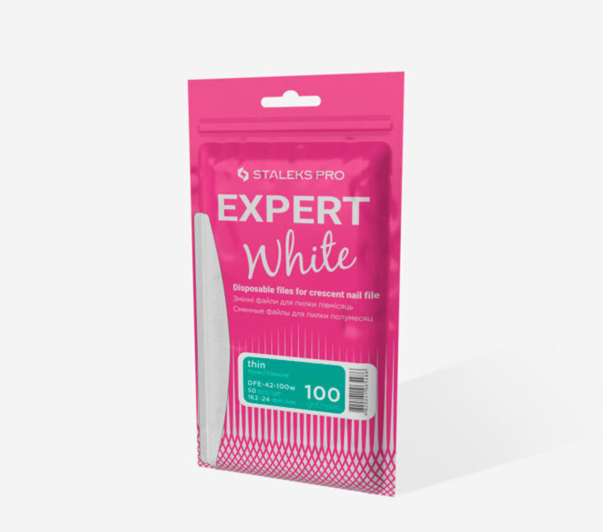 Staleks Disposable white files for crescent nail file EXPERT 42 100 grit (50 pcs)
