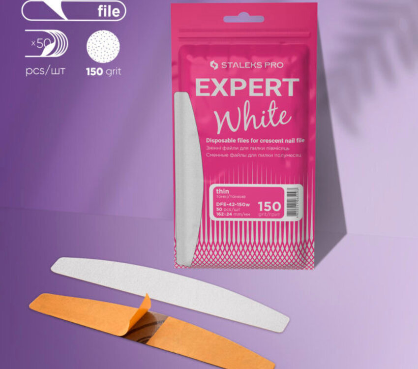 Staleks Disposable white files for crescent nail file EXPERT 42 150 grit (50 pcs)