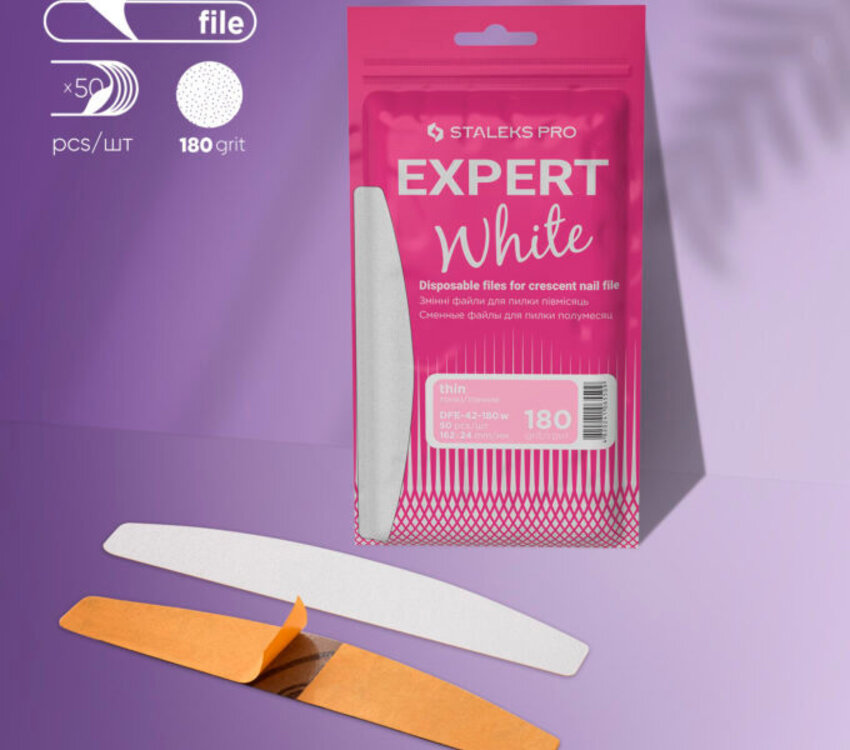 Staleks Disposable white files for crescent nail file EXPERT 42 180 grit (50 pcs)