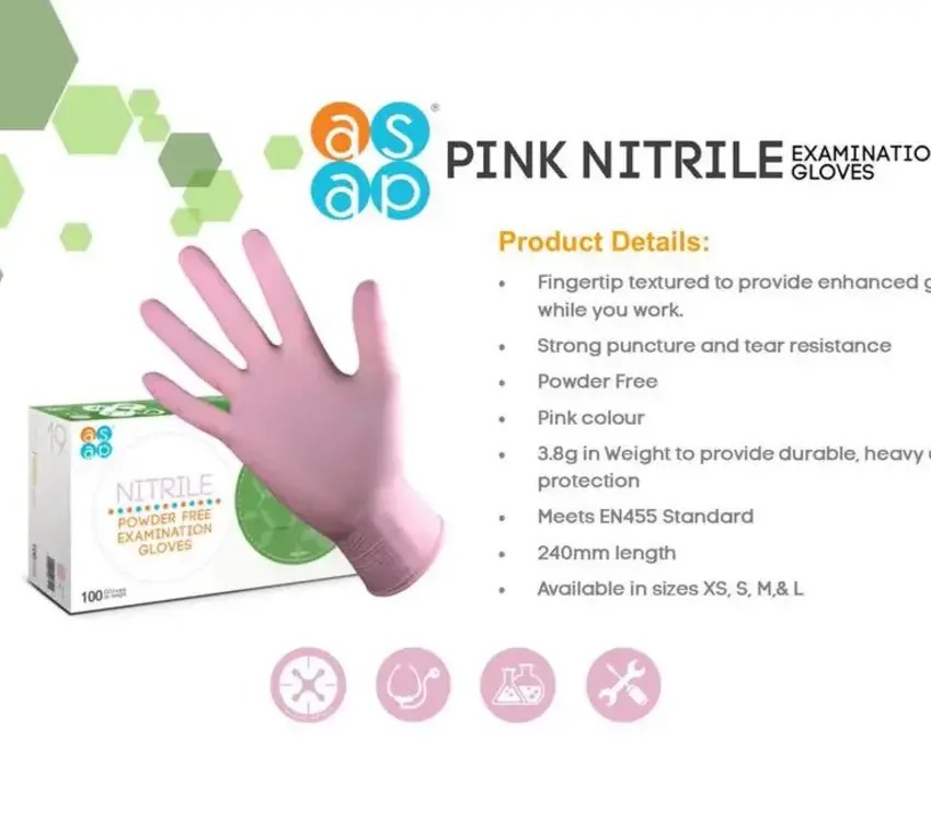 Nitrile Powder Free Pink Gloves Medium