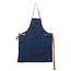 Dutchdeluxes Schort canvas donkerblauw met bruin lederen banden