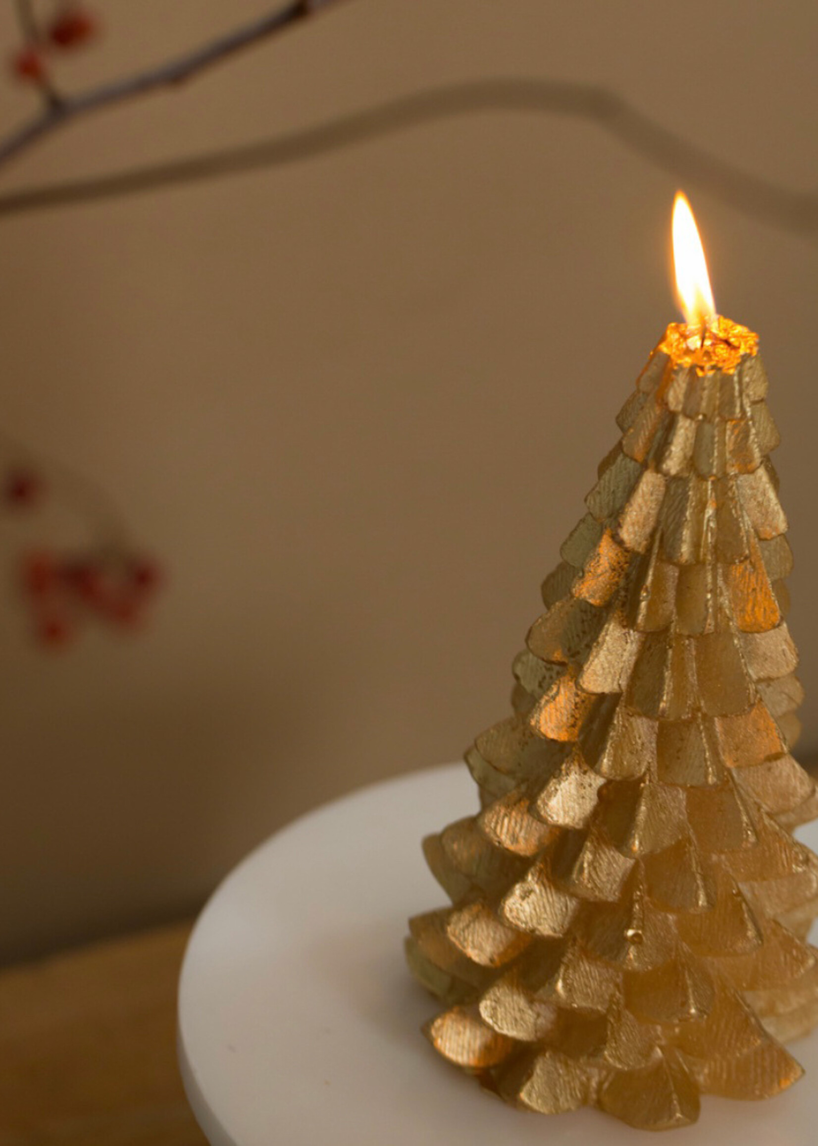 Rustik Lys Bougie arbre de Noël vert dorée