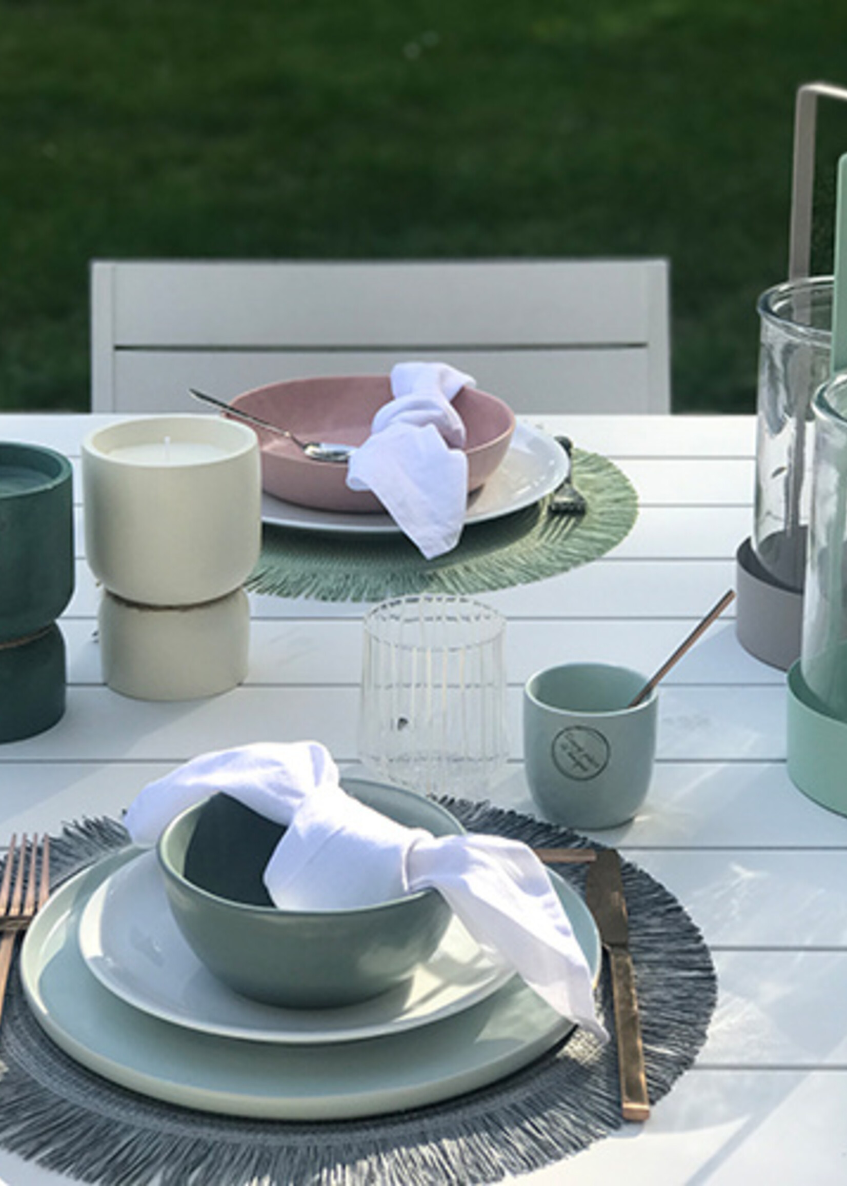 Gusta Lampe à vent en verre dans un support métallique vert