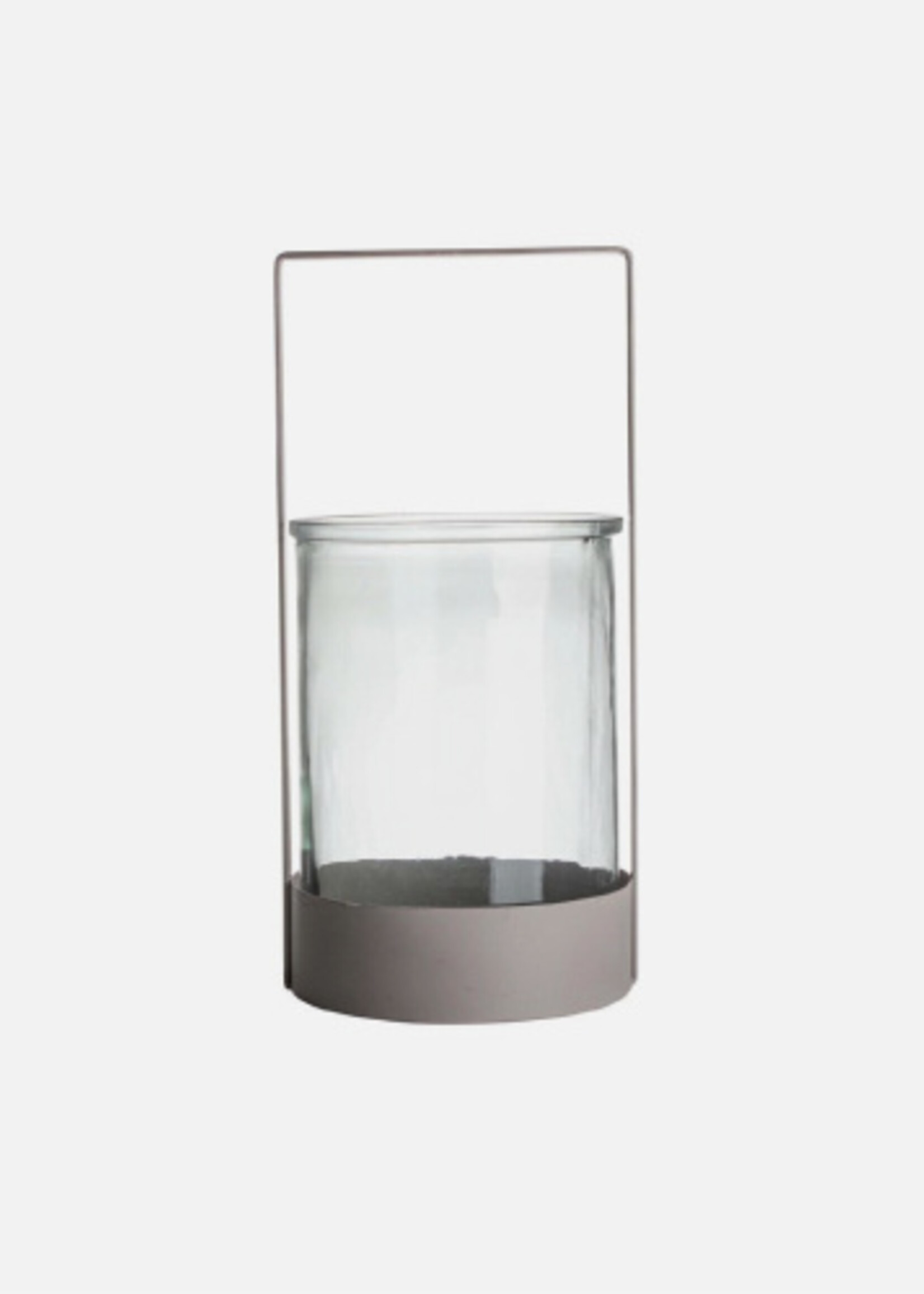 Gusta Lampe à vent en verre dans un support métallique taupe