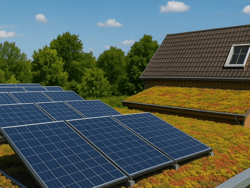 Zonnepanelen en een sedumdak