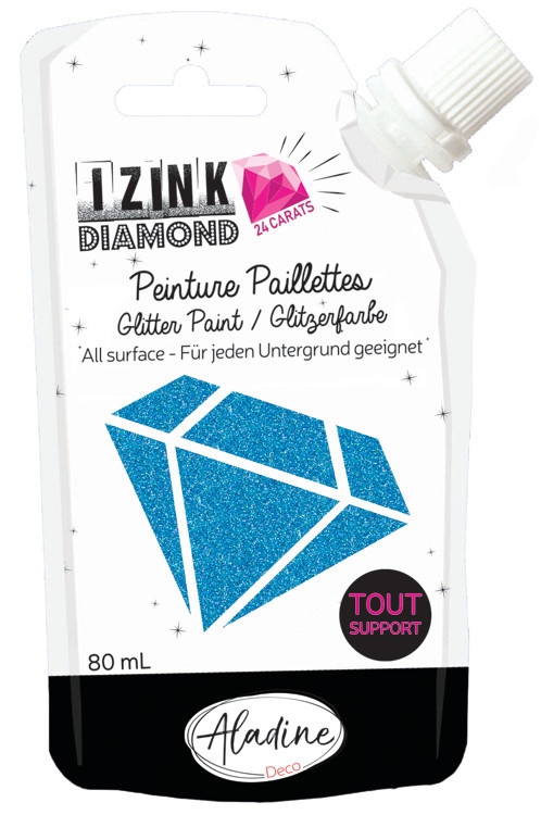 Aladine IZINK Diamond glitterverf/pasta 24 karaat- 80 ml, blauw