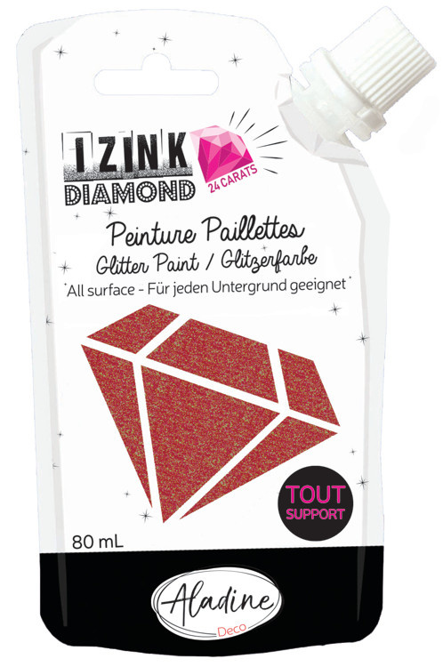 Aladine IZINK Diamond glitterverf/pasta 24 karaat- 80 ml, rood