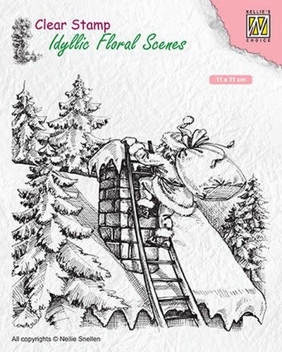 Nellie's choice Nellies Choice clearstamp - Idyllic Floral Scenes Santa at work IFS018 110x110mm