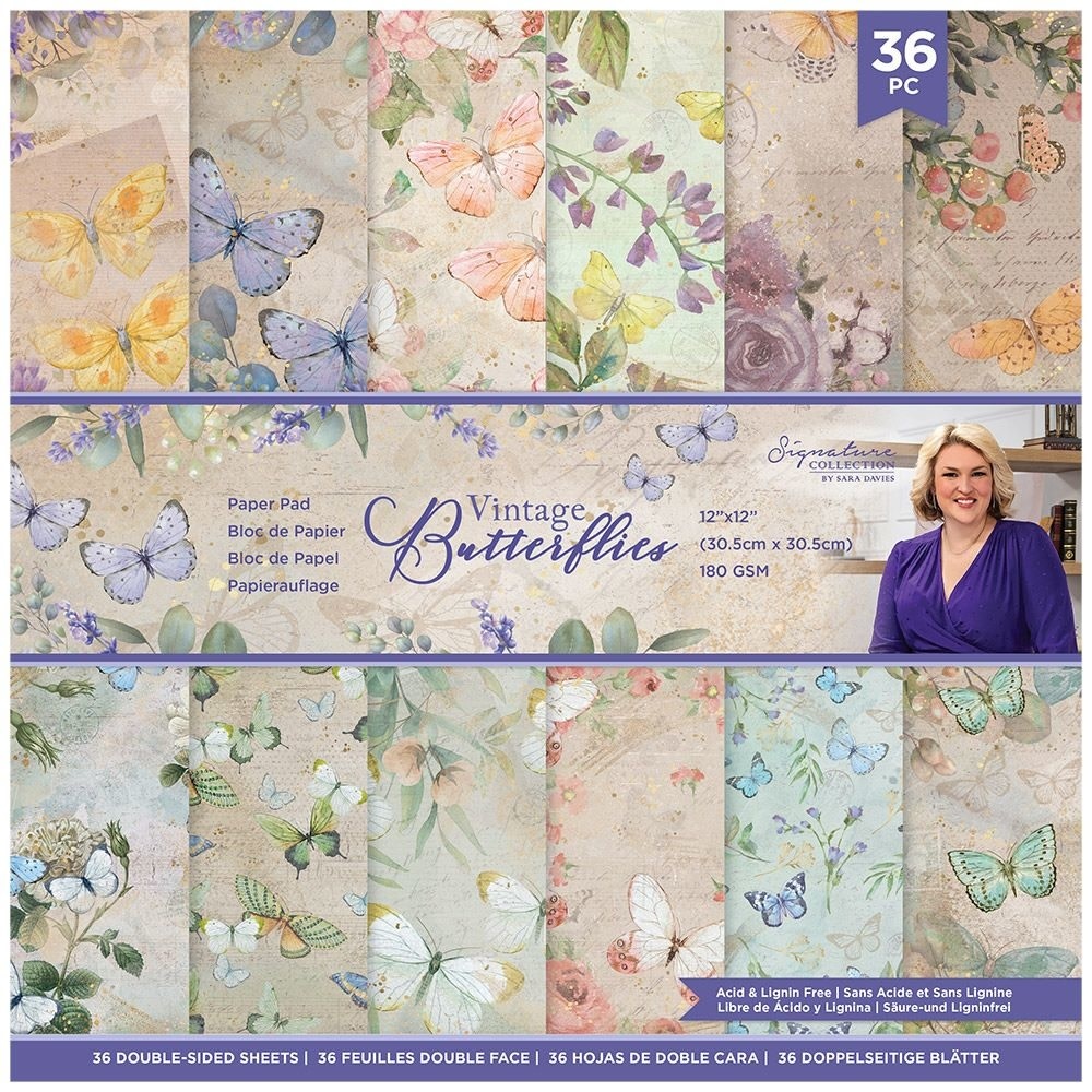 Crafter's Companion Crafter's Companion Vintage Butterflies 12x12 Inch Paper Pad (S-VBUT-PAD12)