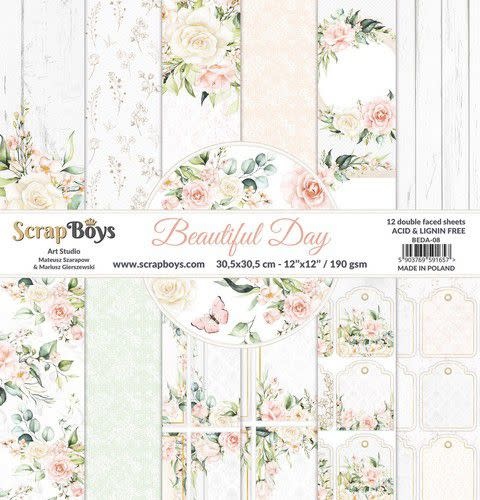 ScrapBoys ScrapBoys Beautiful day paperset 12 vl+cut out elements-DZ BEDA-08 190gr 30,5x30,5cm